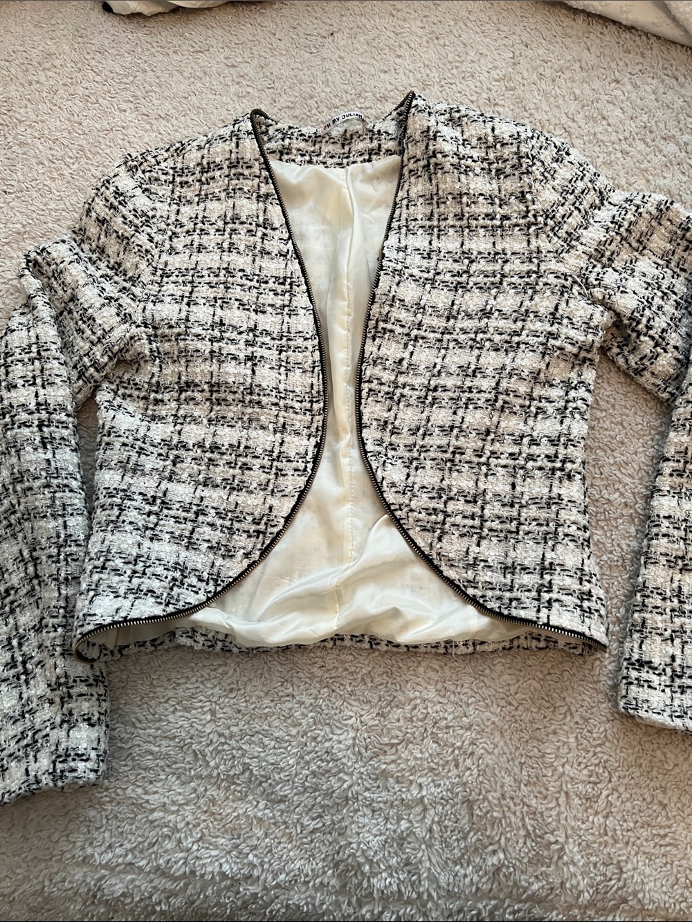 Textured Black & White Tweed Women's Jacket